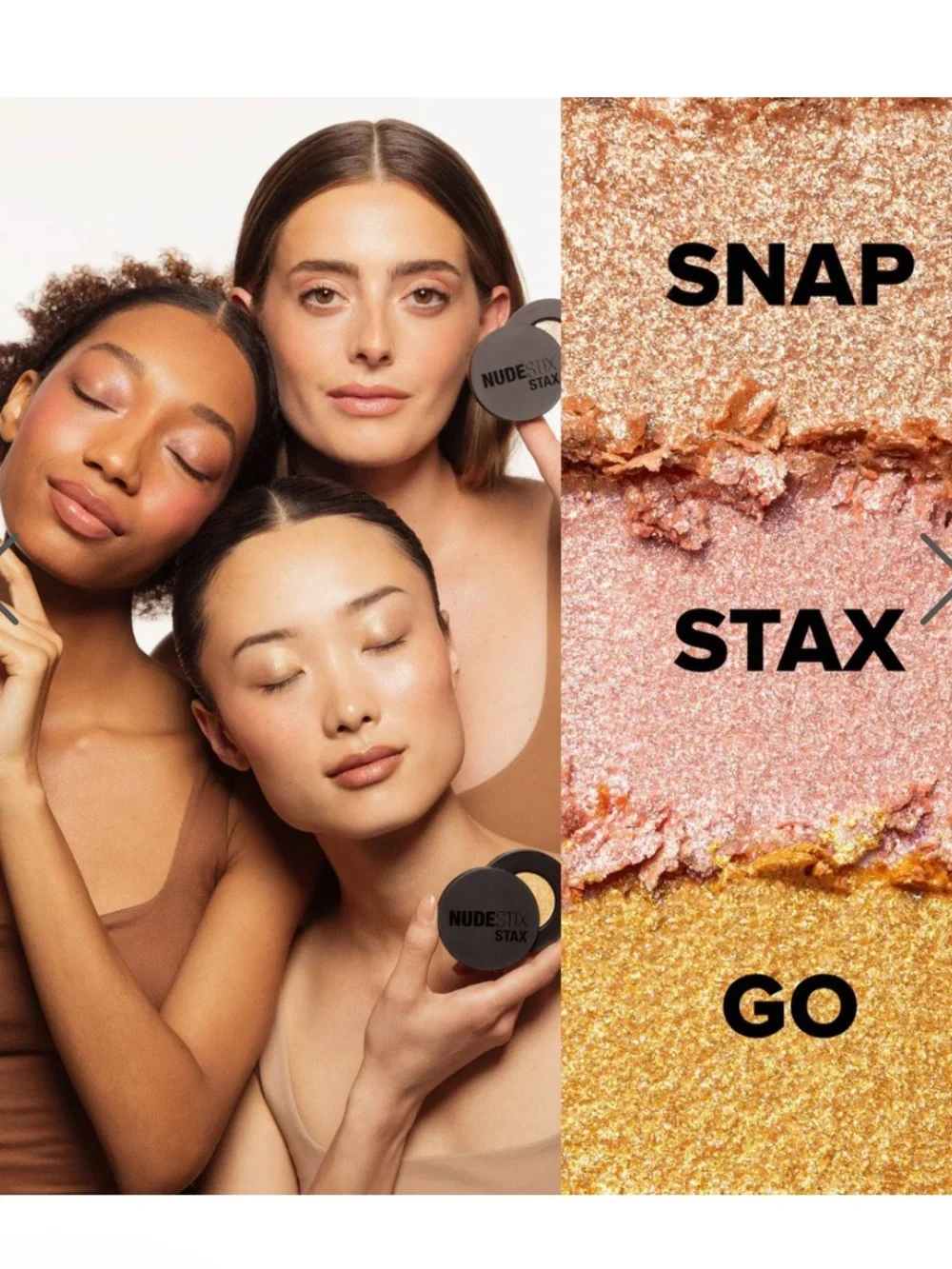 NUDESTIX Stax Shimmer Eyeshadow Trio — Peach, Rose Gold & Gold